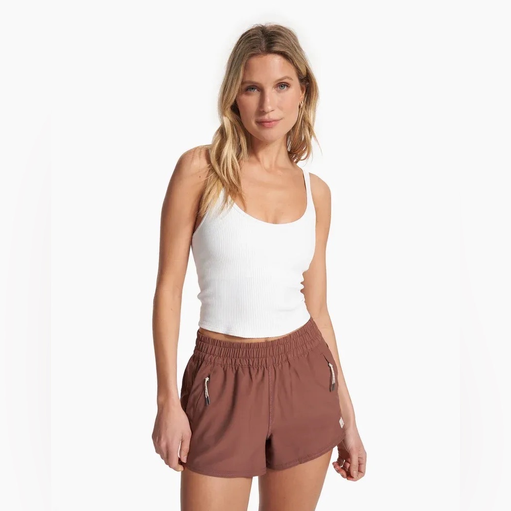 Vuori White Ribbed Scoop Neck Tank Top